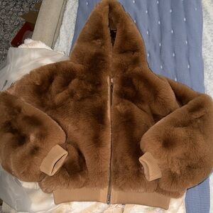 SKIMS Camel Faux Fur Zip-Up Jacket
